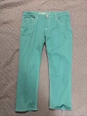 Hydraulic Y2K Women's 14 Thick Contrast Stitching Teal Straight-Leg Jeans